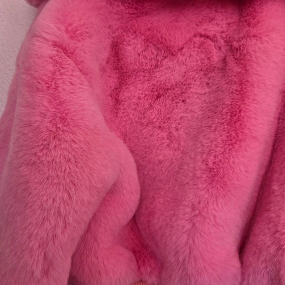 Azalea Wang Pink Faux Fur Cropped Bomber Jacket Womens LARGE - Picture 6 of 7